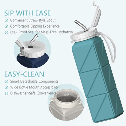 BEAUTAIL Collapsible Water Bottles 20.6oz, Silicone Foldable Portable Travel Water Bottle, Lightweight Reusable Leakproof for Traveling Camping Hiking Cycling Yoga Sports Outdoor