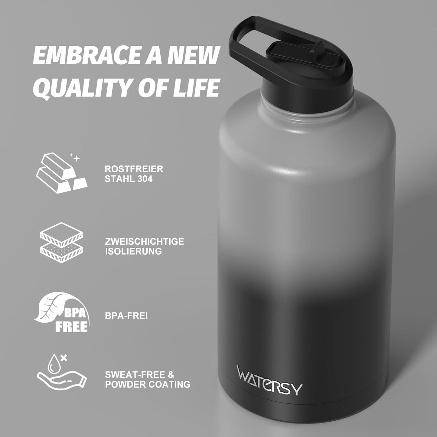 40oz Insulated Water Bottle (Cold for 48 Hrs),BPA Free&Leak Proof,Stainless Steel Water Flask,Water Jug with Straw Spout Lids for Gym,Hiking,Travel,Black Blue