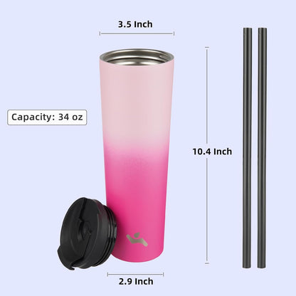 Konokyo 30 OZ Insulated Tumbler with Lid and 2 Straws Stainless Steel Water Bottle Vacuum Travel Mug Coffee Cup,Pastel Sunset