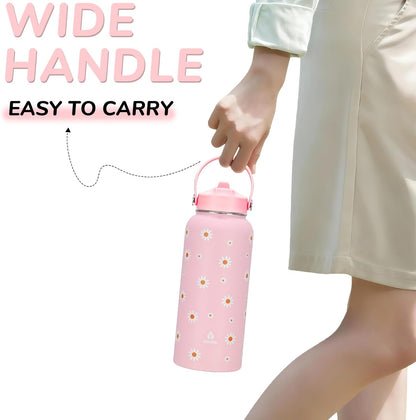 32oz Pickleball Insulated Water Bottle with Lid,Stainless Steel Water Bottl with Flip Straw and Handle,Gifts for Pickleball Players, Pickleball Lovers,Women Girls,Leak Proof Water Bottle