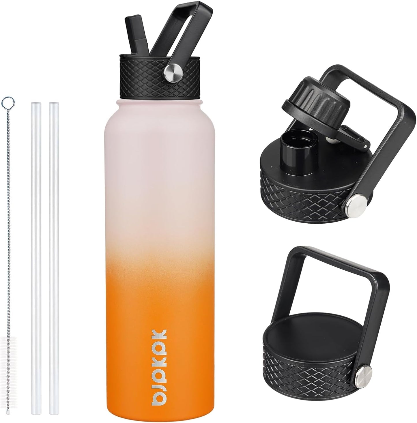 BJPKPK Insulated Water Bottles with Straw Lid, 40oz Stainless Steel Water Bottles with 3 Lids, BPA Free Leakproof Thermo, Tumblers, Cups for Sports, Gym- Midnight - Colors A