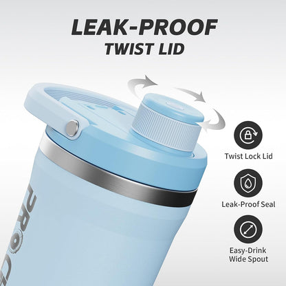 PROCHAIN Insulated Stainless Steel Shaker Bottle, Metal Shaker Cup for Protein Shakes with Storage, Leak-Proof Twist Lock Lid, Perfect for Gym Sports, 20 oz