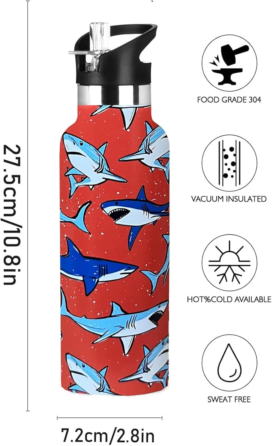 Pickleball Sport Water Bottle with Straw, Vacuum Insulated Stainless Steel Thermal Drinking Travel Mug Cups For Gym Fitness Camping-20oz/600ml