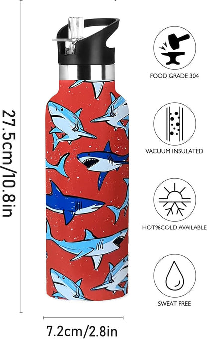 Pickleball Sport Water Bottle with Straw, Vacuum Insulated Stainless Steel Thermal Drinking Travel Mug Cups For Gym Fitness Camping-20oz/600ml