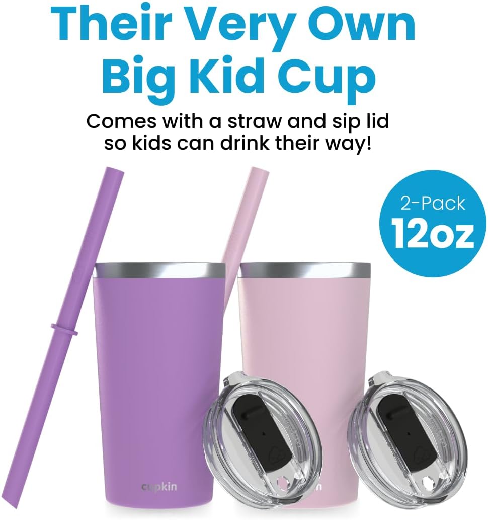 CUPKIN Stainless Steel Insulated Tumbler with Lid and Straw, 20 oz Stainless Steel Cups, Set of 2 Travel Coffee Mug for Adults, Iced Coffee Cup with Lid, Tumbler for Travel (Coral + Yellow)