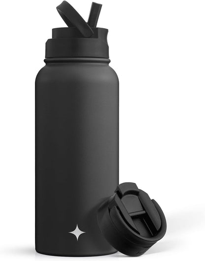 JoyJolt Triple Insulated Water Bottle with Straw Lid AND Flip Lid! 22oz Water Bottle, 12 Hour Hot/Cold Vacuum Insulated Stainless Steel Water Bottle. BPA-Free Leakproof Water Bottles - Thermos Bottle