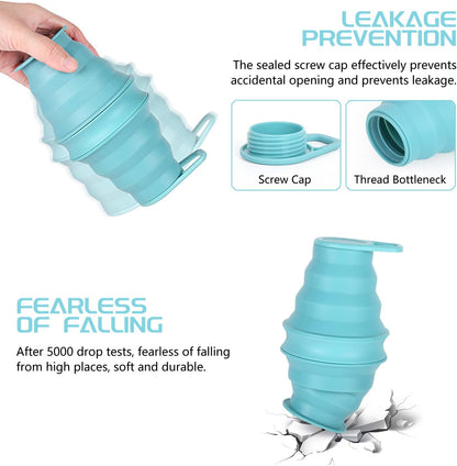Nefeeko Collapsible Water Bottle,17oz(500ml) Reuseable BPA Free Silicone Foldable Water Bottles for Travel Gym Camping Hiking, Portable Leak Proof Sports Water Bottle with Carabiner