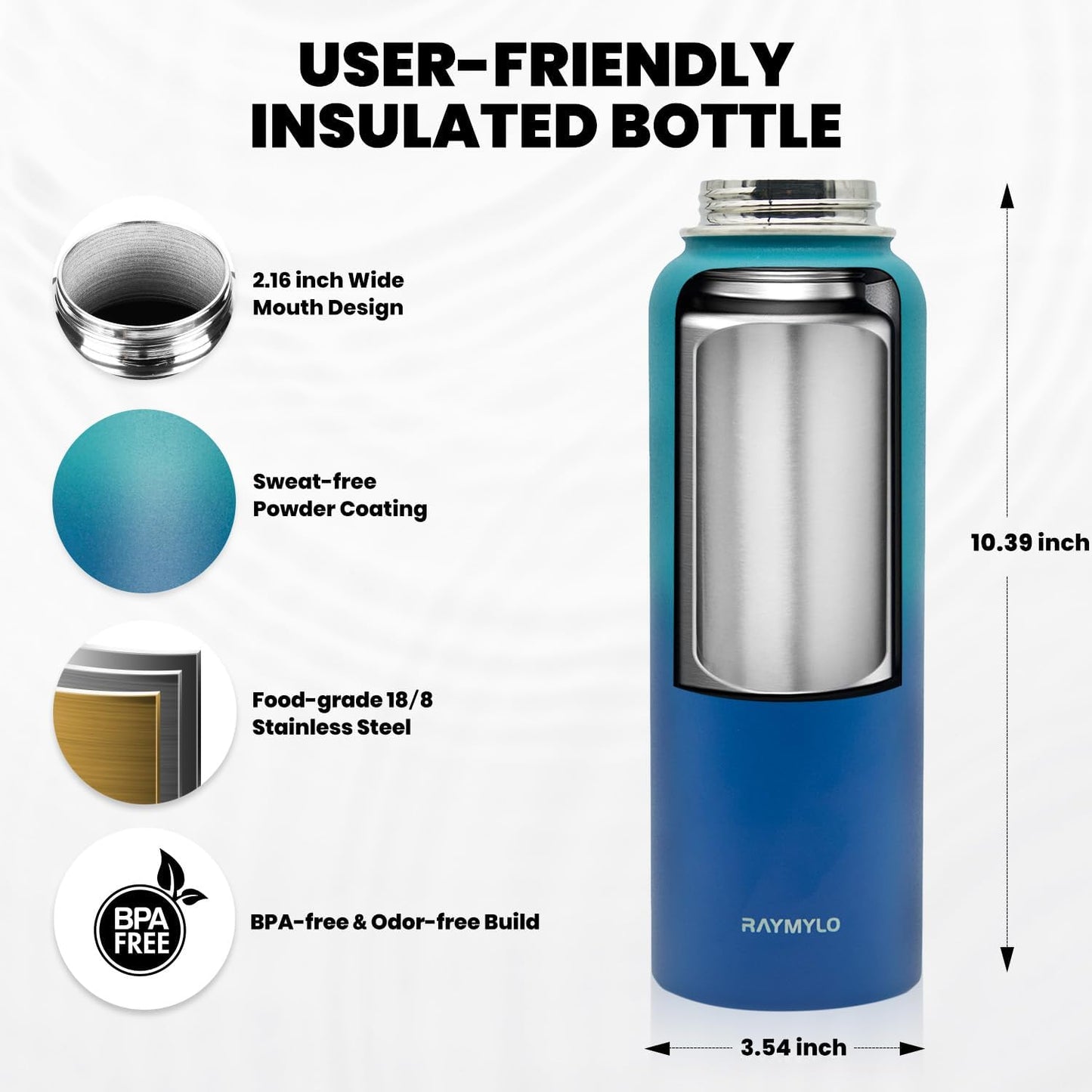RAYMYLO One Gallon Water Bottle Insulated, Triple Walled Vacuum Stainless Steel (Cold for 48 Hrs), Leak Proof & Non-BPA, Large Water Flask Jug with Paracord Handle & Straw Spout Lids