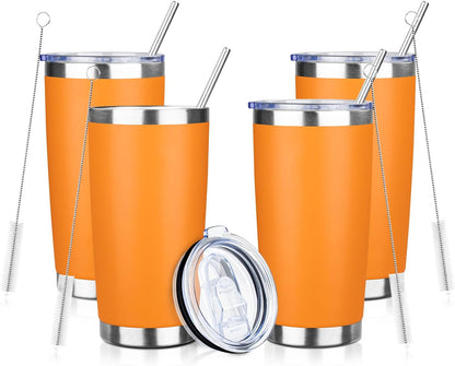 20oz Tumbler with Straw and Brush, Stainless Steel Vacuum Insulated tumbler, Double Wall Insulated Coffee Tumbler for Outdoor, Home, Travel,Office (Buff,1pcs)