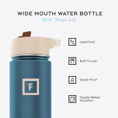 IRON °FLASK Camping & Hiking Hydration Flask with Straw, Wide Mouth Insulated Stainless Steel Sports Water Bottle - 22 oz Aurora