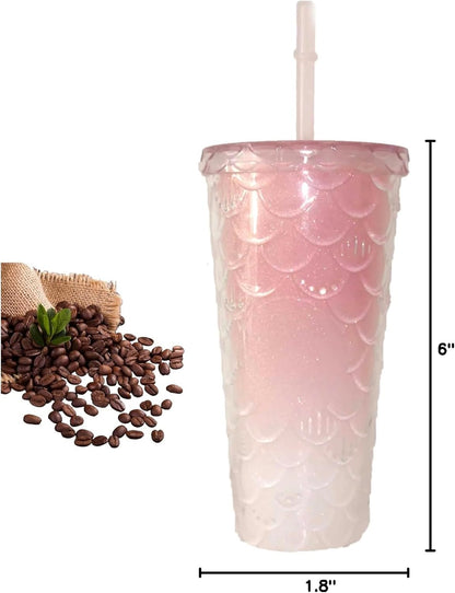 Studded Tumbler With Straw Tumblers With Lids And Straws Iridescent Blue Cups Water Cup With Straw And Lid BPA-Free Double-Wall Plastic for Iced Coffee Cups or Water 24 Oz