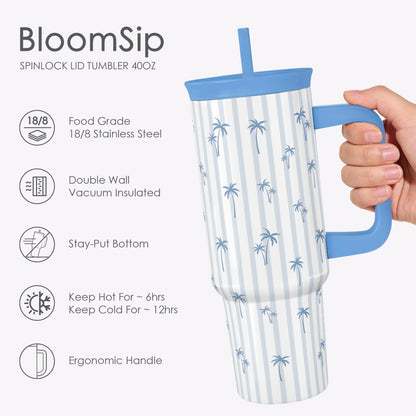 SANDJEST Pickleball Stainless Steel Locking Lid Silicone Straw Tumbler with Handle 40oz, Insulated Stainless Steel Travel Cup for Women Girls Friends Players, Gift Idea for Birthday Christmas