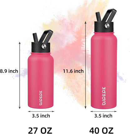 BJPKPK Insulated Water Bottles with Straw Lid, 40oz Stainless Steel Water Bottles with 3 Lids, BPA Free Leakproof Thermo, Tumblers, Cups for Sports, Gym- Midnight - Colors A