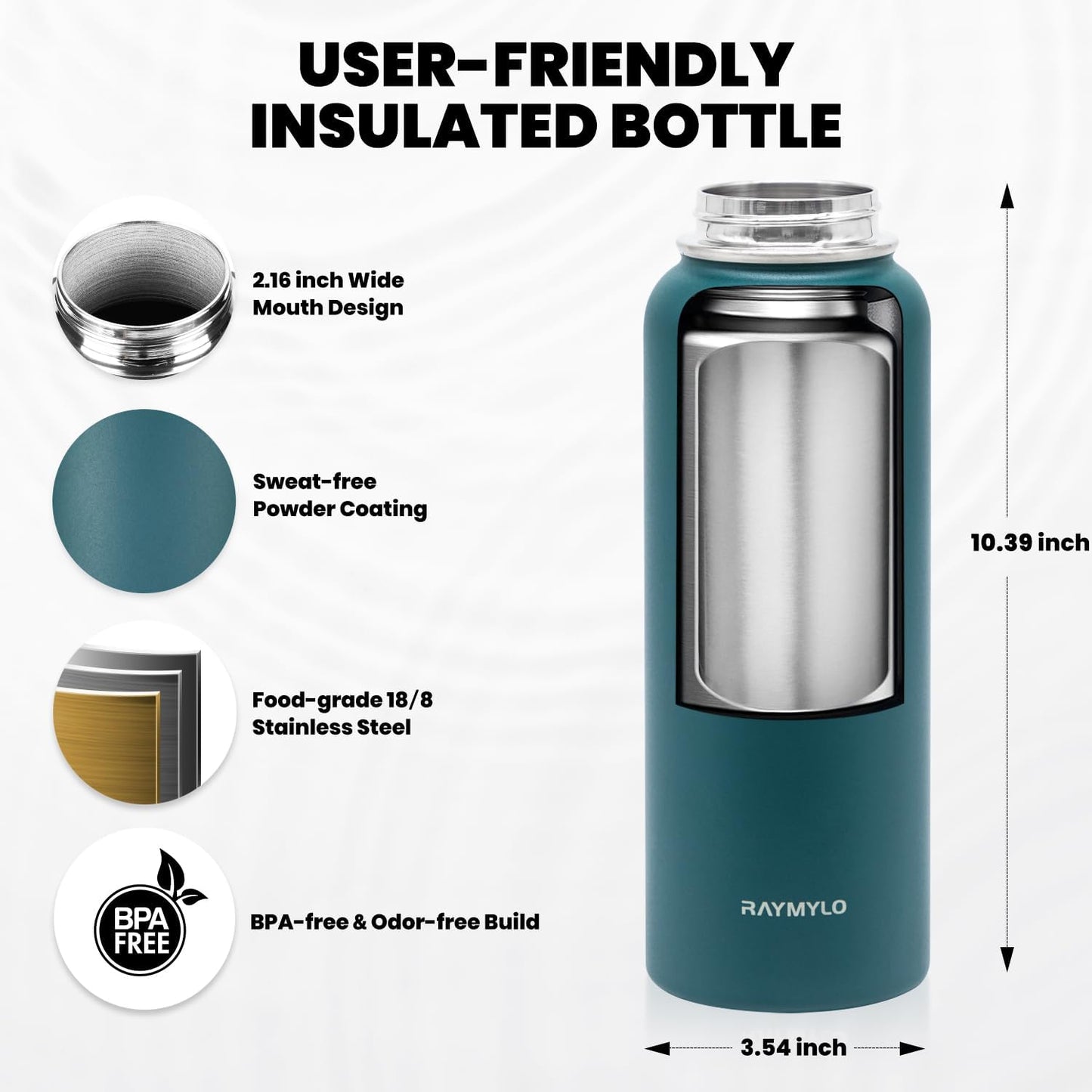 RAYMYLO One Gallon Water Bottle Insulated, Triple Walled Vacuum Stainless Steel (Cold for 48 Hrs), Leak Proof & Non-BPA, Large Water Flask Jug with Paracord Handle & Straw Spout Lids