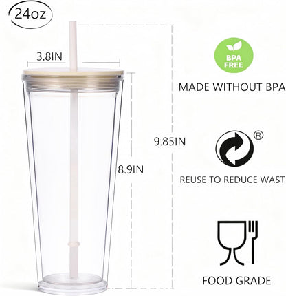 24oz Tumbler with Lid and Straw, Leak Proof and Double Wall Insulated Reusable Plastic Cups,Travel Reusable Iced Coffee Cup (1, Pink)