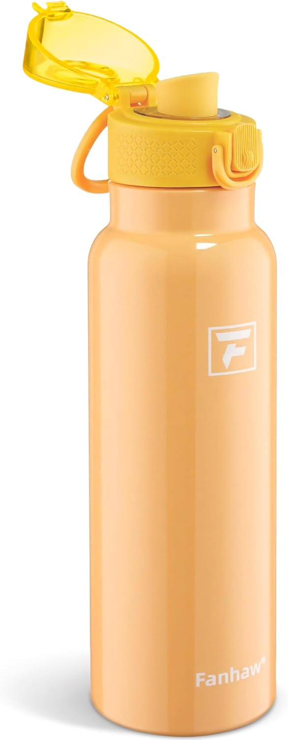Fanhaw 24 oz Insulated Water Bottle with Soft Silicone Spout Lid, Leakproof Stainless Steel Vacuum Bottle for School, Sports& Daily Use, Kids, Teens& Adults, Back to School Essentials (Pink)