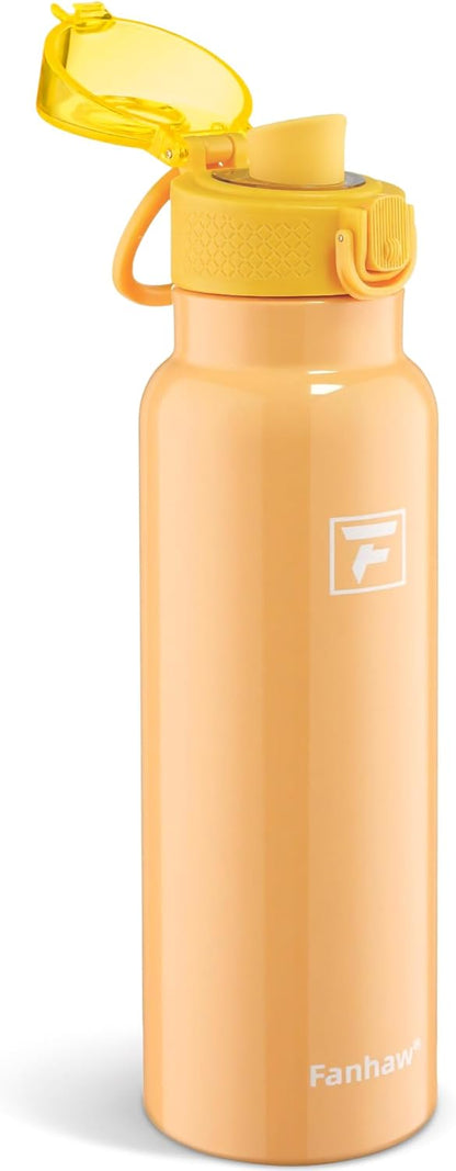 Fanhaw 24 oz Insulated Water Bottle with Soft Silicone Spout Lid, Leakproof Stainless Steel Vacuum Bottle for School, Sports& Daily Use, Kids, Teens& Adults, Back to School Essentials (Pink)