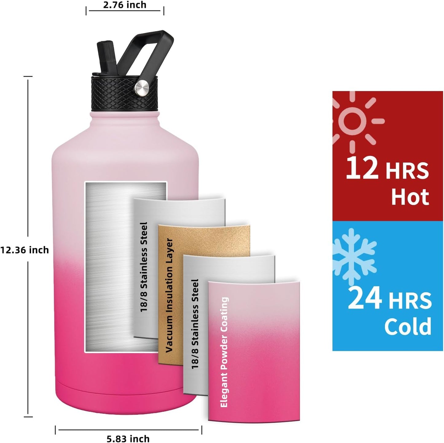 Insulated Water Bottle 40oz,Triple Wall Vacuum Stainless Steel(Dishwasher Safe),Leak Proof & Non-BPA,Flask Jug with Paracord Handle & Straw Spout Lids Sports Cherry Blossom