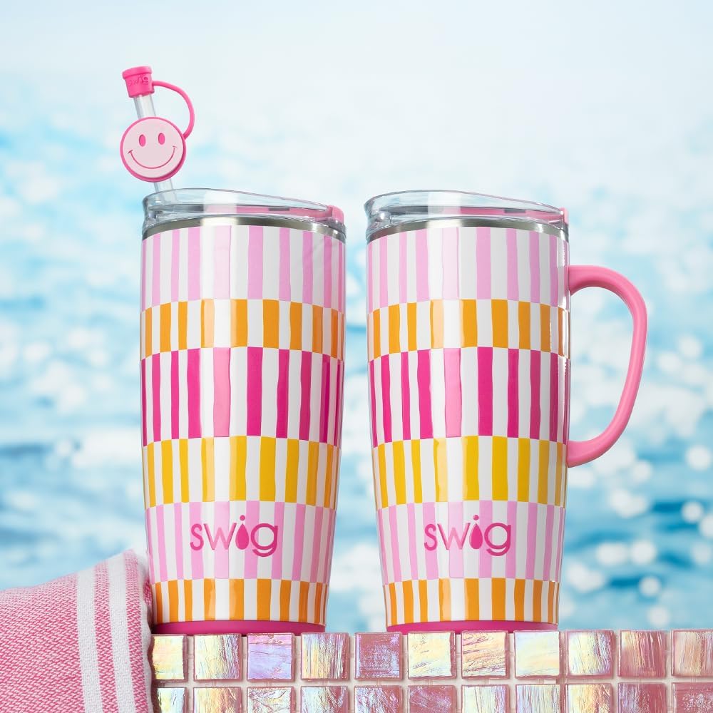 Swig Life 18oz Travel Mug, Insulated Tumbler with Handle and Lid, Cup Holder Friendly, Dishwasher Safe, Stainless Steel, Travel Coffee Cup (Honey Meadow)