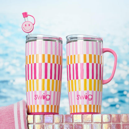 Swig Life 18oz Travel Mug, Insulated Tumbler with Handle and Lid, Cup Holder Friendly, Dishwasher Safe, Stainless Steel, Travel Coffee Cup (Honey Meadow)
