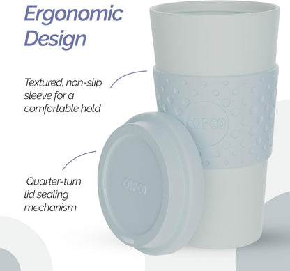 Copco Acadia 16oz Travel Mug with Lid, Set of 2 Double Wall Insulated Tumbler, Non-Slip Sleeve and BPA-Free - Microwave & Dishwasher Safe, Reusable Plastic To Go Travel Coffee Mug (Navy/Blue)