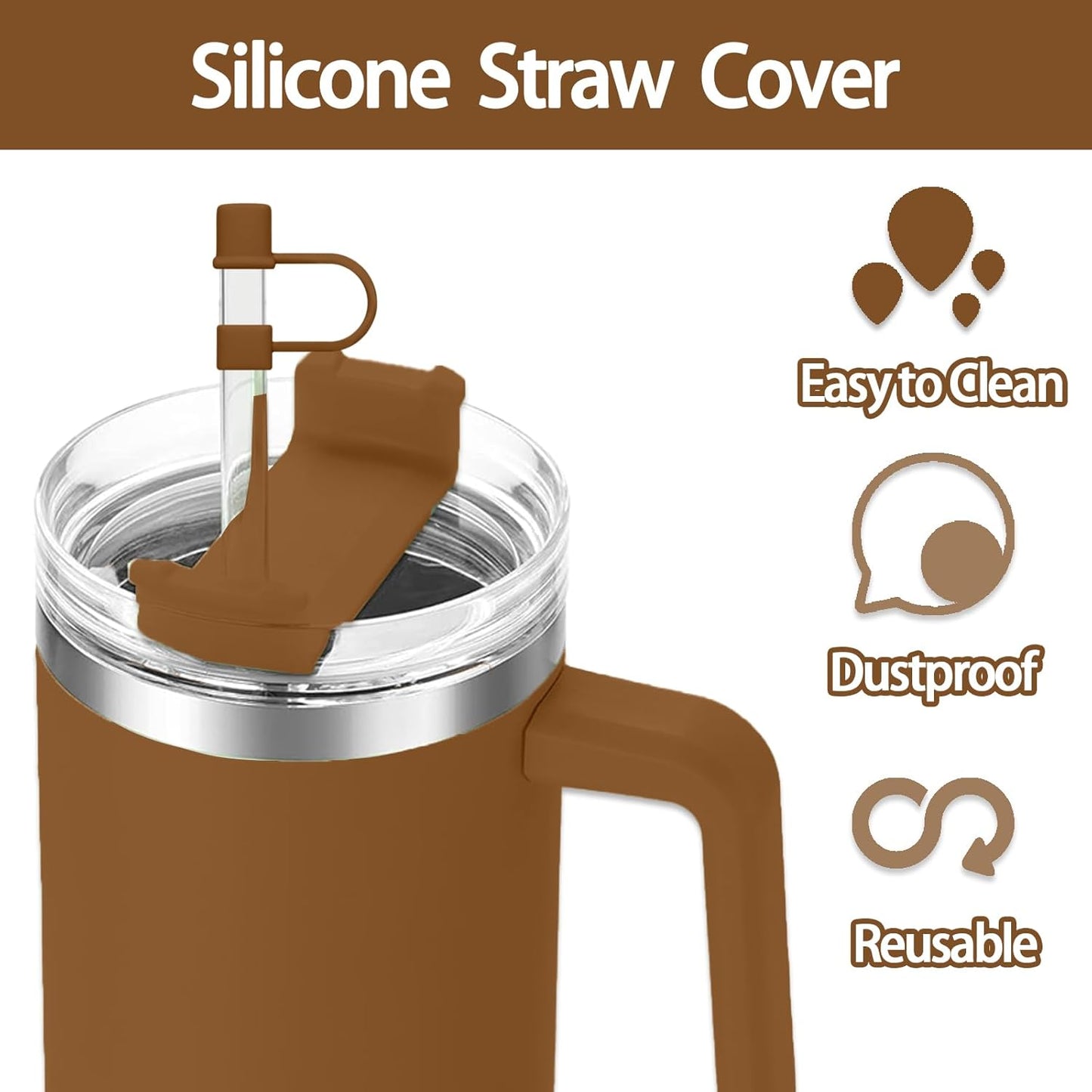 6PCS Silicone Straw Covers Cap Compatible with Stanley Cup 30-40 oz Tumbler with Handle 10mm Straw Toppers，Dust-Proof Reusable Straw Cover for Stanley Cup Accessories (Black)