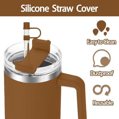 6PCS Silicone Straw Covers Cap Compatible with Stanley Cup 30-40 oz Tumbler with Handle 10mm Straw Toppers，Dust-Proof Reusable Straw Cover for Stanley Cup Accessories (Black)