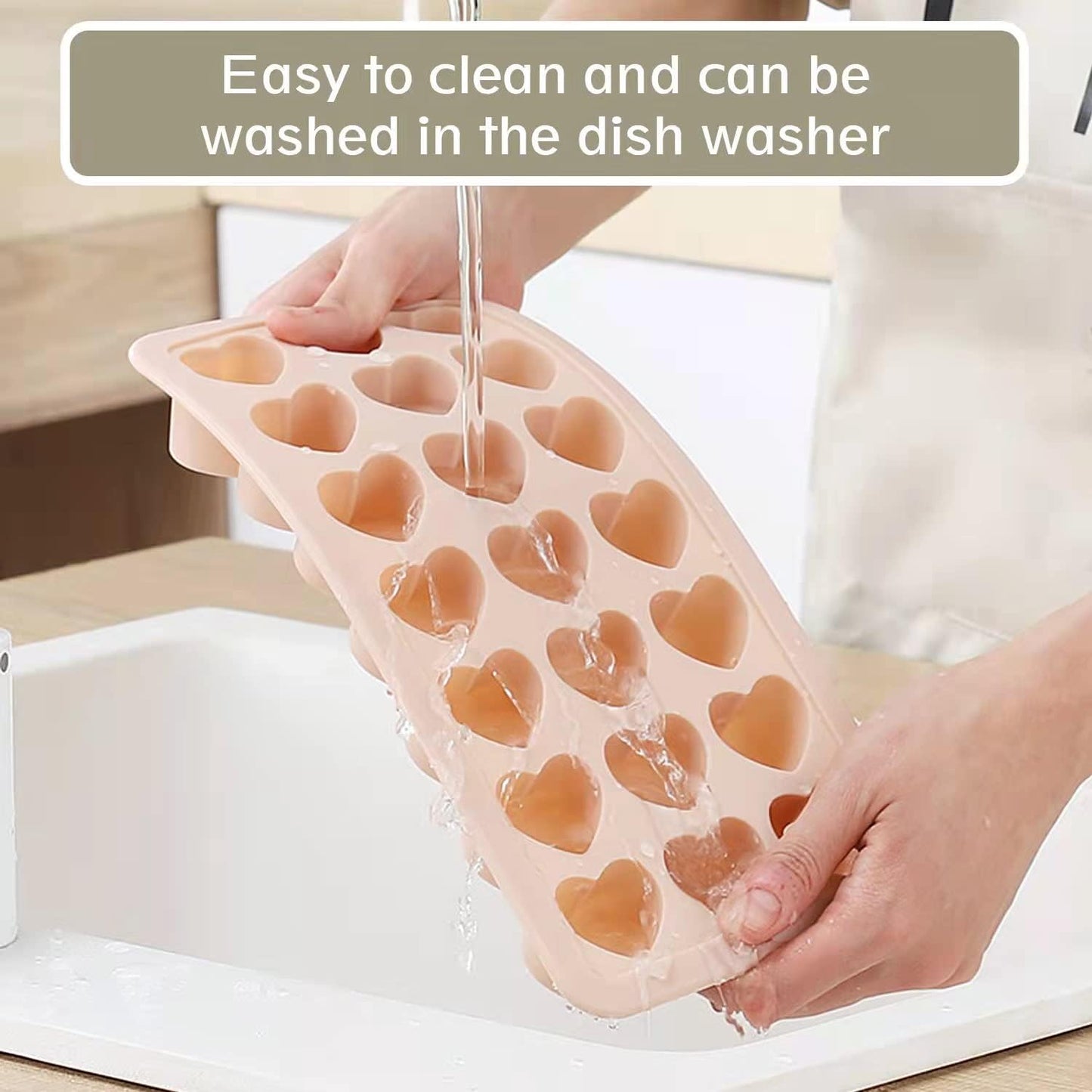Heart Shape Ice Cube Tray, 21 Holes Silicone Ice Cube Mold with Removable Lid Flexible for Whiskey Cocktail Chocolate