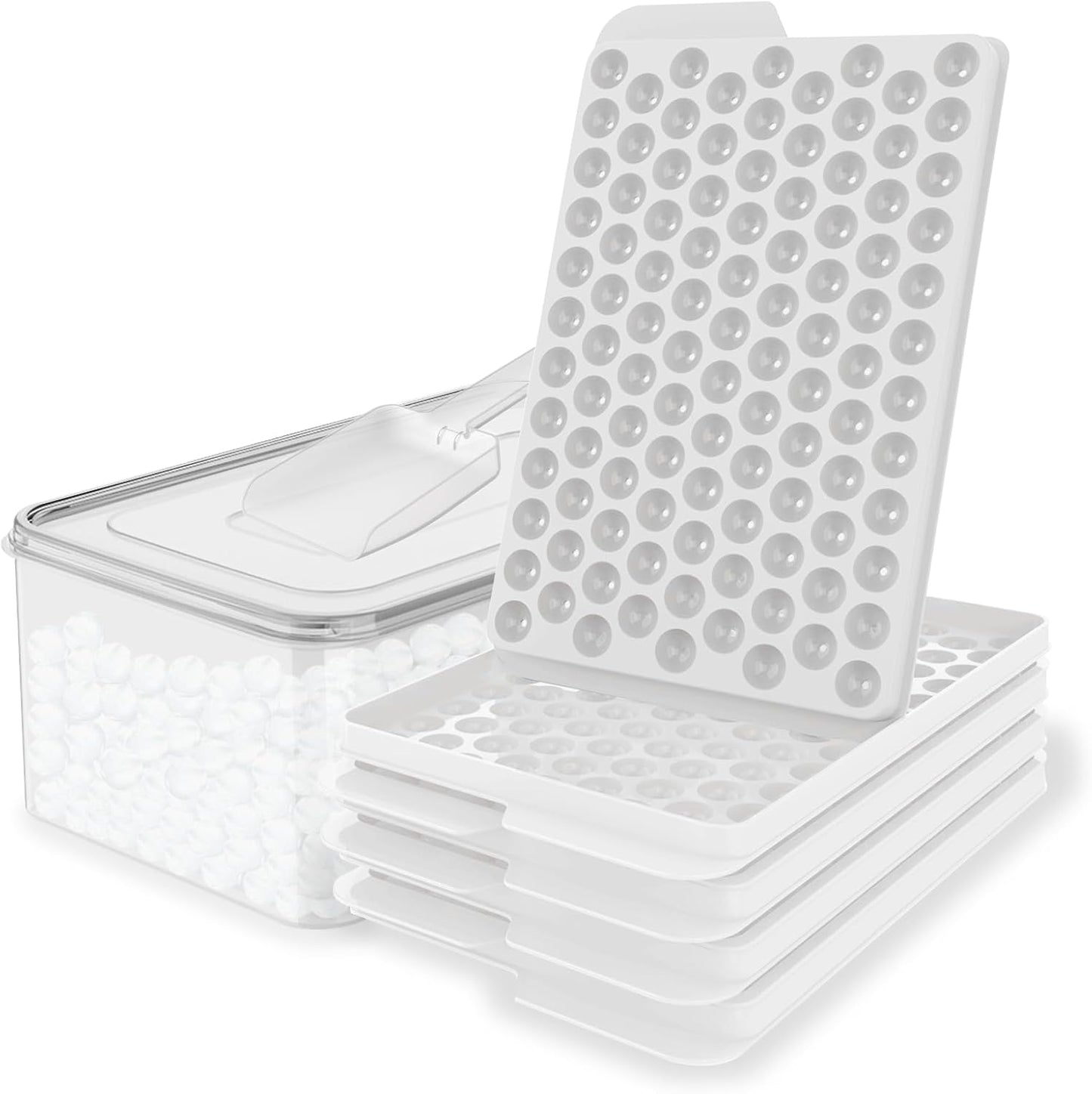 WIBIMEN Mini Ice Cube Trays, 0.55” Tiny Pebble Ice for Iced Coffee & Cocktails, Fast Chill, Easy Twist Release, Stackable with Lid & Storage Bin (4 Pack, Blue)