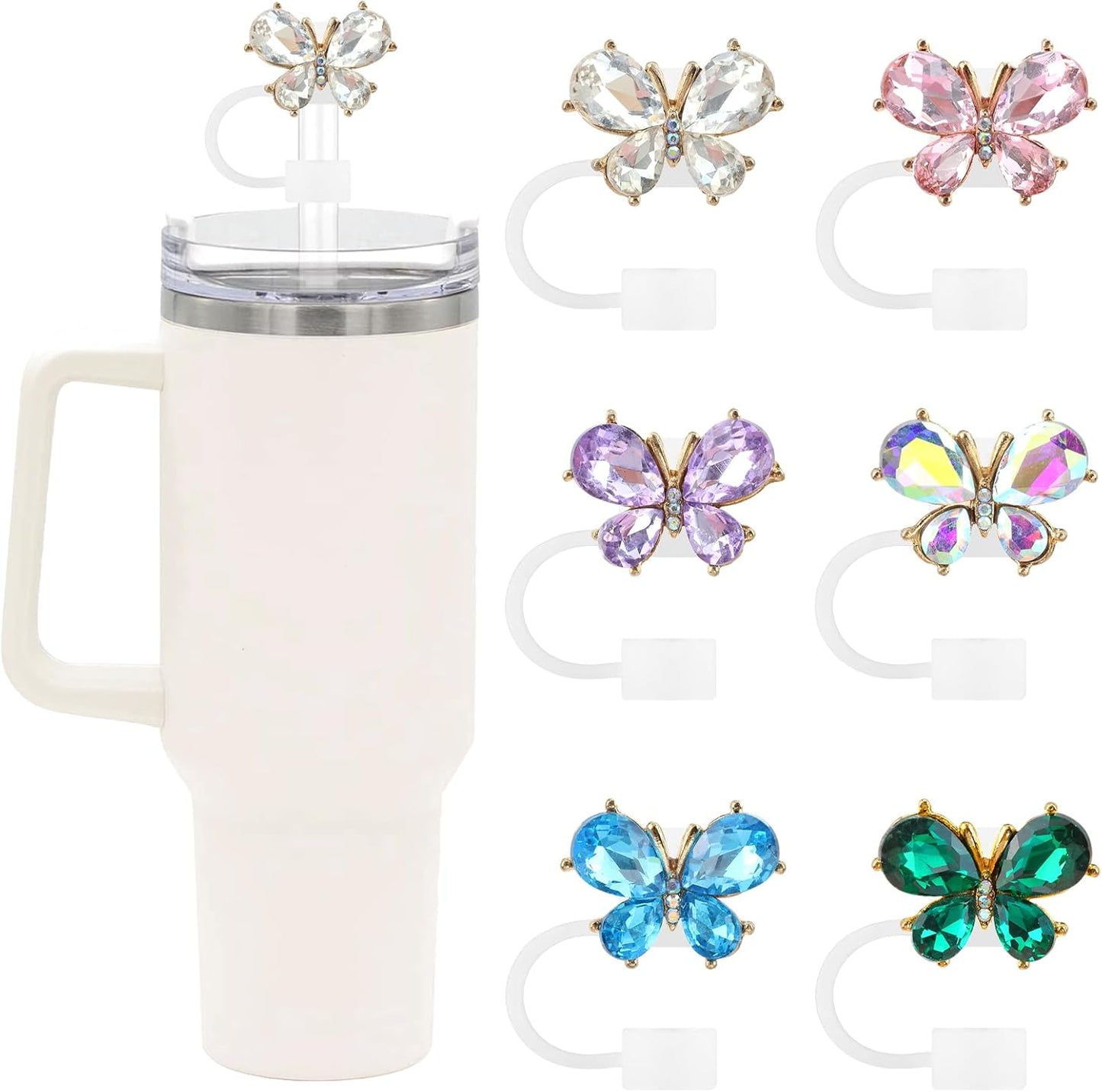 Cute Straw Cover Cap for Stanley Cup Accessories,Bling Straw Toppers for Stanley Tumbler 40&30 oz,Reusable Straws Tips Protectors Compatible with 10mm Straws