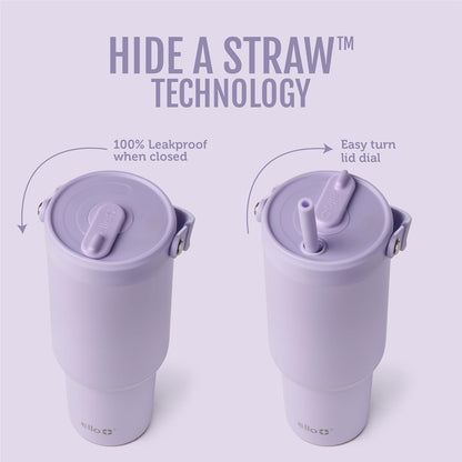 Ello Oasis Go+ 26oz Tumbler with Top Handle and Retracting Straw | Reusable Insulated Stainless Steel Cup, 100% Leakproof Water Bottle, 24 Hours Cold, Cup Holder Friendly For Travel | Wild Rasberry