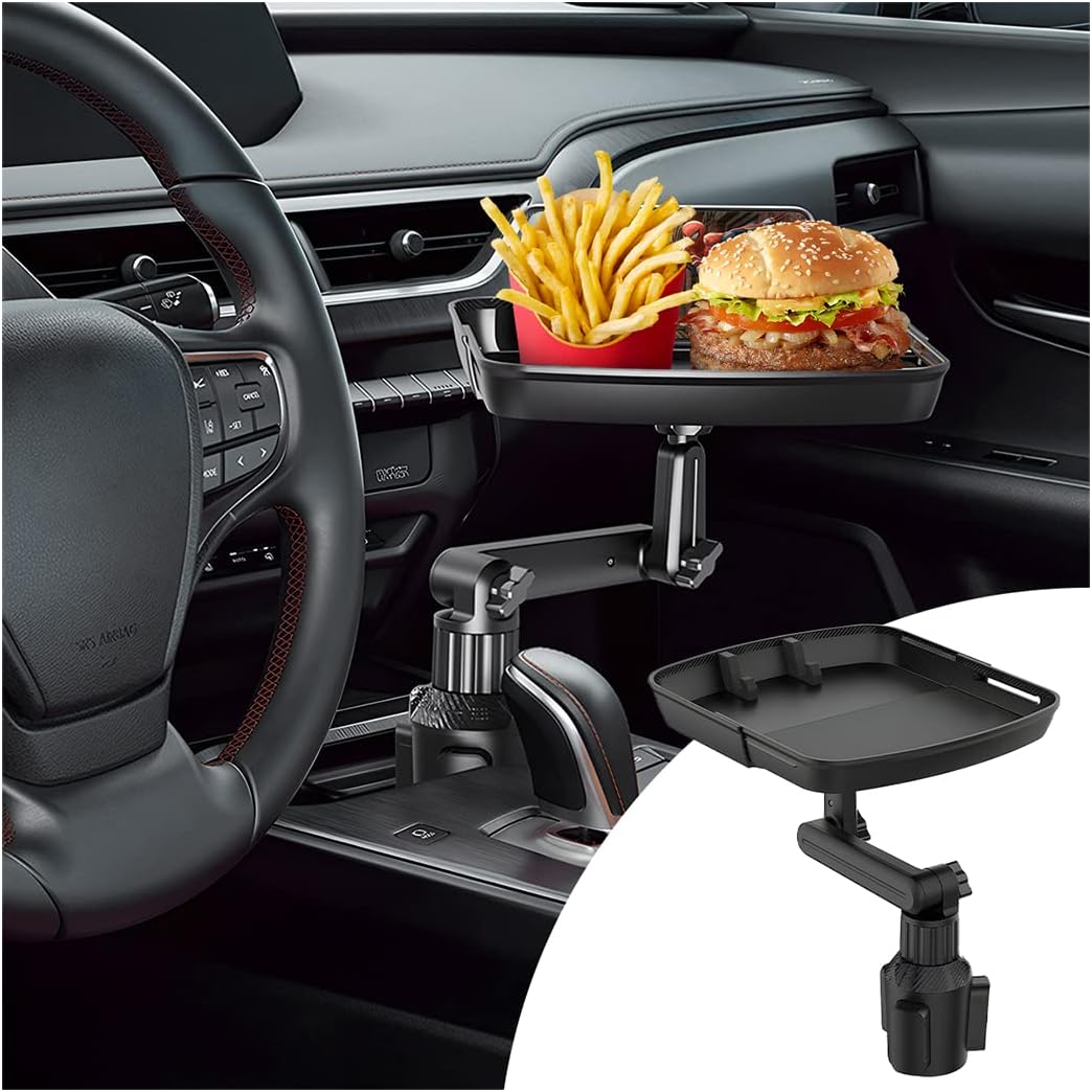Car Cup Holder Tray Table, Cup Table Holder for Car Drink Holders Tray, 360º Adjustable with Rotating Arm Phone Slot, Non-Slip Stretchable Car Tray for Eating, Cup Table Holder for Car