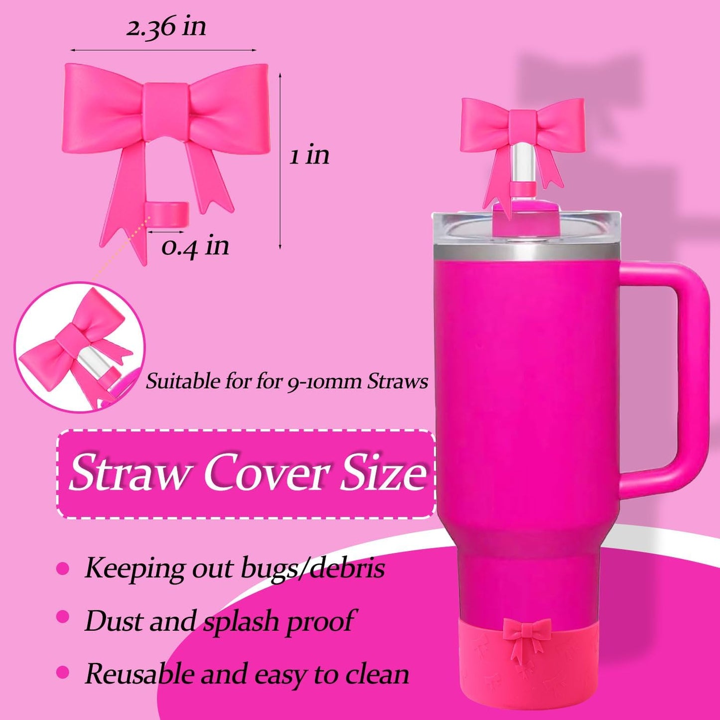 Bow Silicone Protective for Stanley Boot for 20/30/40Oz, 2 Pack for Stanley Cup Accessories Compatible 12-24Oz for Hydroflask Boot and More (Pink Set)