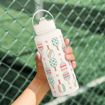 SANDJEST Pickleball Gift for Women, Water Bottle Stainless Steel 32oz with Lid & Straw, Sport Insulated Bottles Gifts for Girls Friends Teens Birthday Christmas