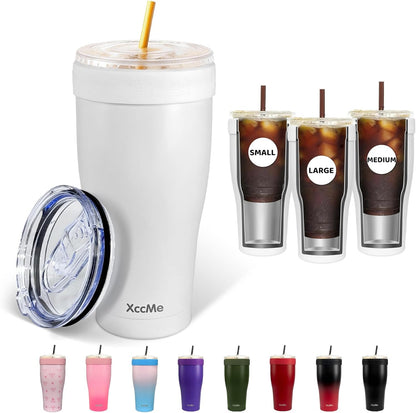 Universal Iced Coffee Sleeve,32oz Double Wall Stainless Steel Insulator Fits 16-32oz Starbucks/Dunkin/McDonalds Cups,Reusable Iced Coffee Cup Holder,Leak-Proof Tumbler for Hot,Cold Drink