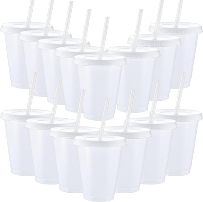 Sieral 30 Pack Cups with Lids and Straws Kids Tumbler with Straw Reusable Water Bottle Iced Coffee Travel Mug Adults Plastic Cups for Parties 16 oz (Candy Colors)