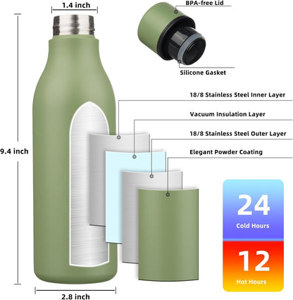 BJPKPK Insulated Water Bottles, 18 oz Stainless Steel Metal Water Bottle with Strap, BPA Free Leak Proof Jugs, Mugs, Flasks, Reusable Thermal Flasks for Sports & Travel, Black - Colors A