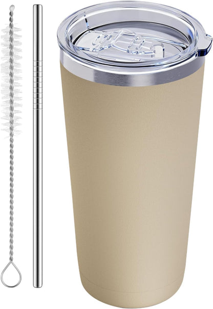 GGQ 20oz Travel Coffee Tumbler Food-Grade 304 Stainless Steel Vacuum Insulated Double Wall Leak-Proof Lid Reusable Straw Hot and Cold Drinks Cup Holder Friendly (Light Blue)