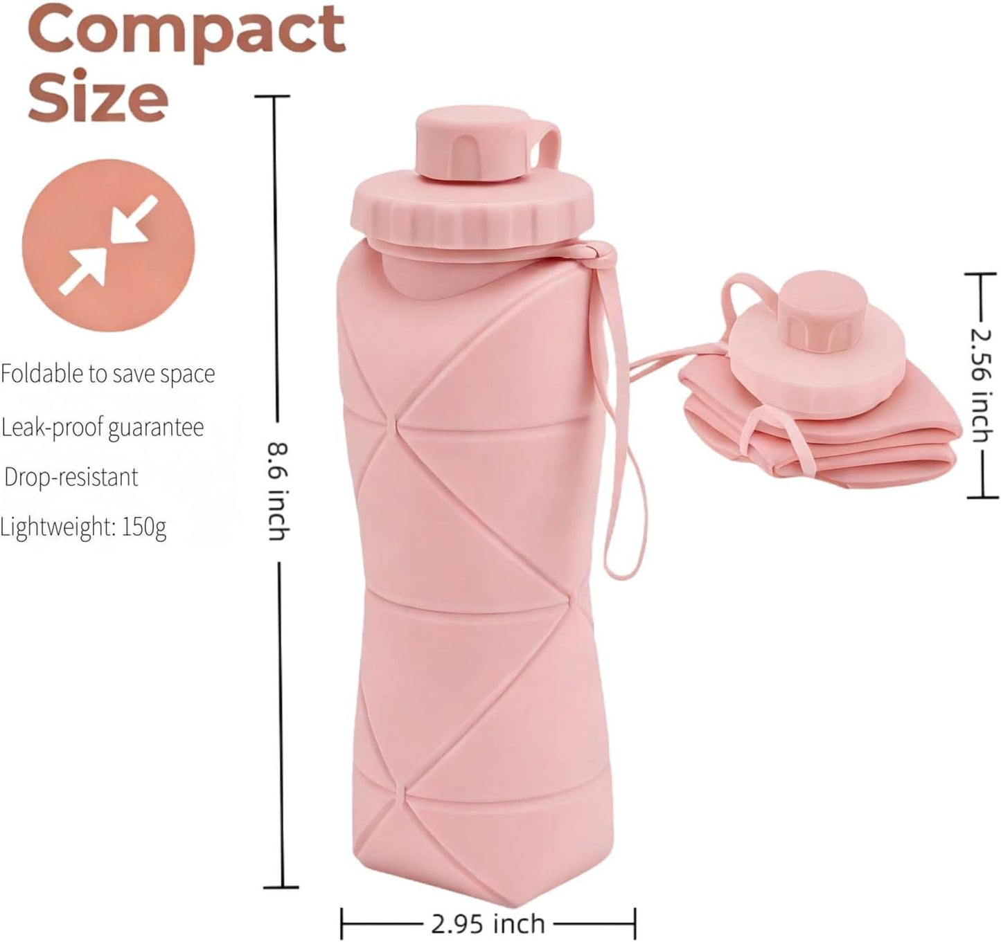 Collapsible Water Bottle 20oz (600ml), BPA-Free Silicone Foldable Portable Lightweight Reusable Water Bottle with Leak-Proof Lid & Lanyard for Outdoor Travel Cycling Gym & Camping (Green)