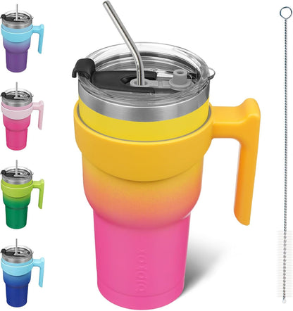 BJPKPK Tumbler With Handle And Straw Lid 40 oz Stainless Steel Insulated Coffee Tumbler Cups For Home, Office or Car,Turquoise