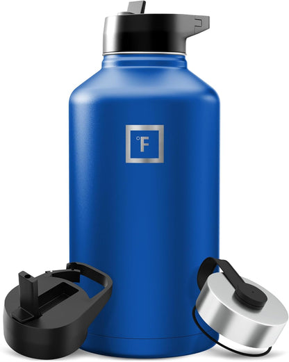 IRON °FLASK Camping & Hiking Hydration Flask with Straw, Wide Mouth Insulated Stainless Steel Sports Water Bottle - 40 oz Midnight Black