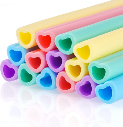 Tomorotec 15PCS Heart Shaped Silicone Straws Fit for Stanley 40oz 30oz 20oz Tumbler, 12.2 Inch Reusable Silicone Drinking Straws Fit for Stanley Cups, Customizable for Various Drinkware w/ 2 Brushes
