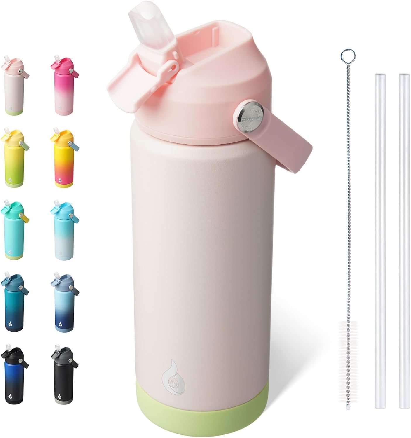 BJPKPK Insulated Water Bottle with Straw Lid, 18oz Thermo Water Bottles with Soft Nozzle, Flex Handle & Non-slip Boot, BPA Free Leak Proof Stainless Steel Metal Thermo, Tumblers, Cups,Sea Salt