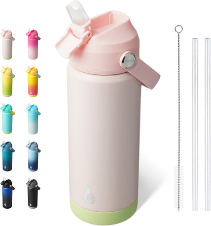 BJPKPK Insulated Water Bottle with Straw Lid, 18oz Thermo Water Bottles with Soft Nozzle, Flex Handle & Non-slip Boot, BPA Free Leak Proof Stainless Steel Metal Thermo, Tumblers, Cups,Sea Salt