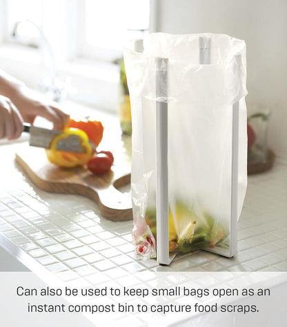 YAMAZAKI Home Tower Kitchen Multi Eco Stand - Multifunctional Plastic Bag Holder Bottle Dryer - Steel