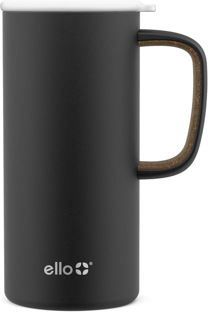 Ello Campy 18oz Stainless Steel Travel Mug with Handle and Leak Proof Lid | Vacuum Insulated Coffee Cup for Hot or Cold Drinks | Reusable, BPA Free | Gift for Coffee Lovers, Matte Black