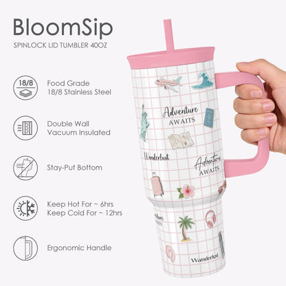 SANDJEST Pickleball Stainless Steel Locking Lid Silicone Straw Tumbler with Handle 40oz, Insulated Stainless Steel Travel Cup for Women Girls Friends Players, Gift Idea for Birthday Christmas