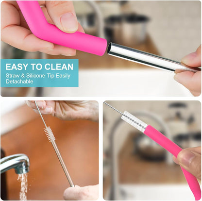 Reusable Stainless Steel Straws Set 6 PCS with 6 Silicone Tips, 2 Straw Brush, 1 Storage Case, Different Sizes of Metal Straws Reusable, Suitable for 14, 20, 30 oz Cups Tumbler, for Hot/Cold Drinks