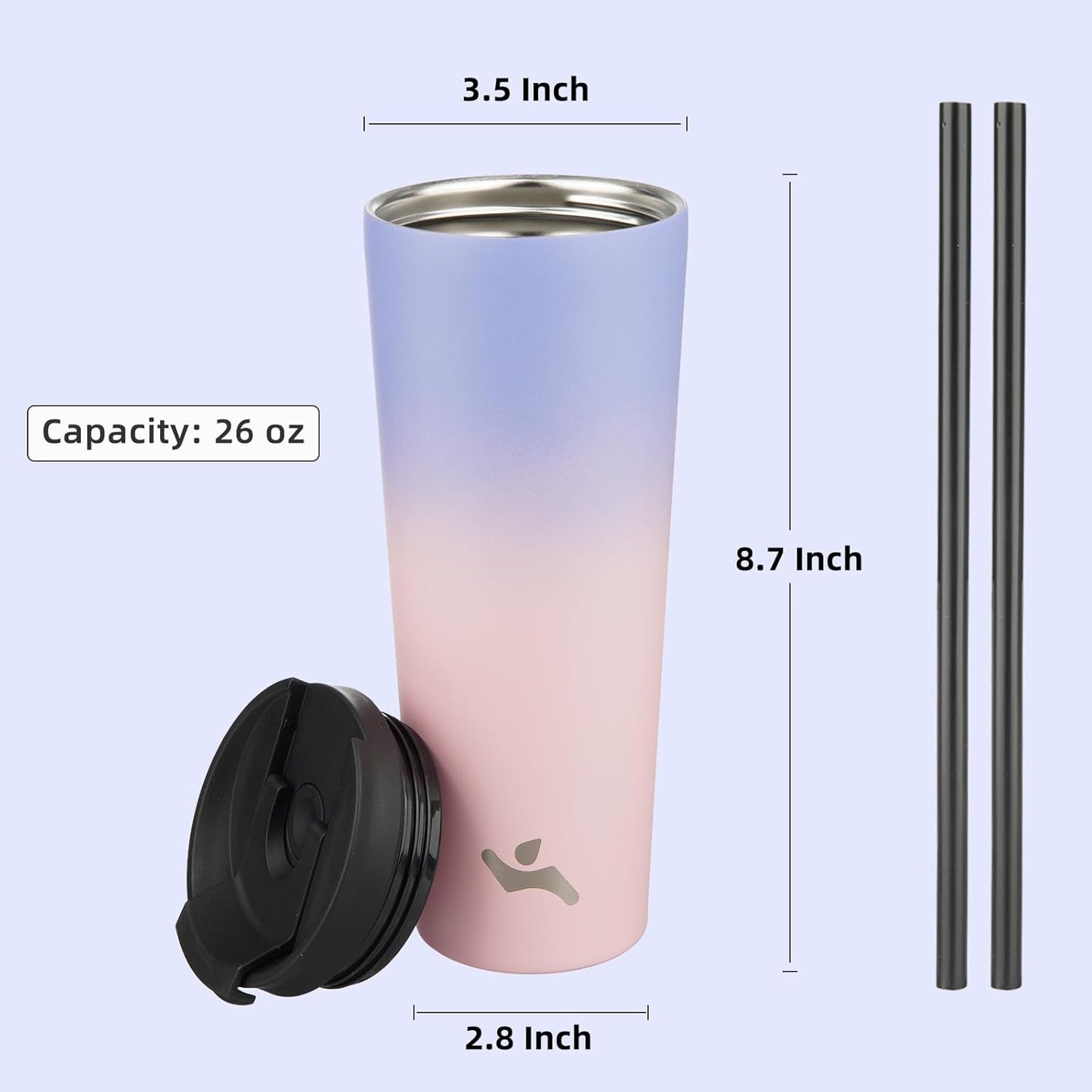 Konokyo 30 OZ Insulated Tumbler with Lid and 2 Straws Stainless Steel Water Bottle Vacuum Travel Mug Coffee Cup,Pastel Sunset