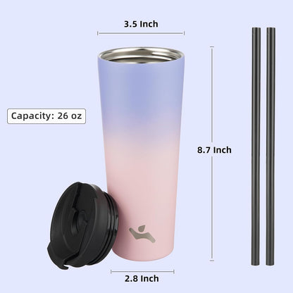 Konokyo 30 OZ Insulated Tumbler with Lid and 2 Straws Stainless Steel Water Bottle Vacuum Travel Mug Coffee Cup,Pastel Sunset